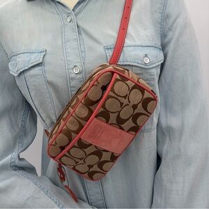 COACH Signature Canvas and  Pink Suede,
 Fanny Pack Waist Bum Bag M/L